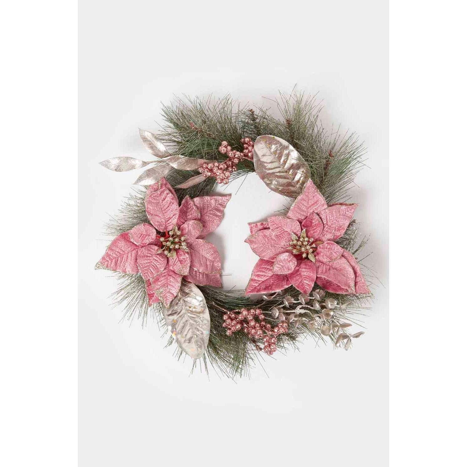 Pink Poinsettia Christmas Wreath, 45 cm - image 1