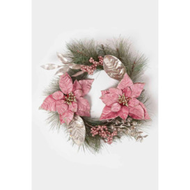 Pink Poinsettia Christmas Wreath, 45 cm - thumbnail 1