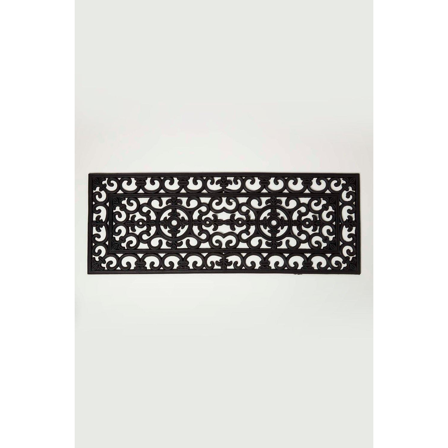 Black Iron Effect Rubber Double Door Mat Runner