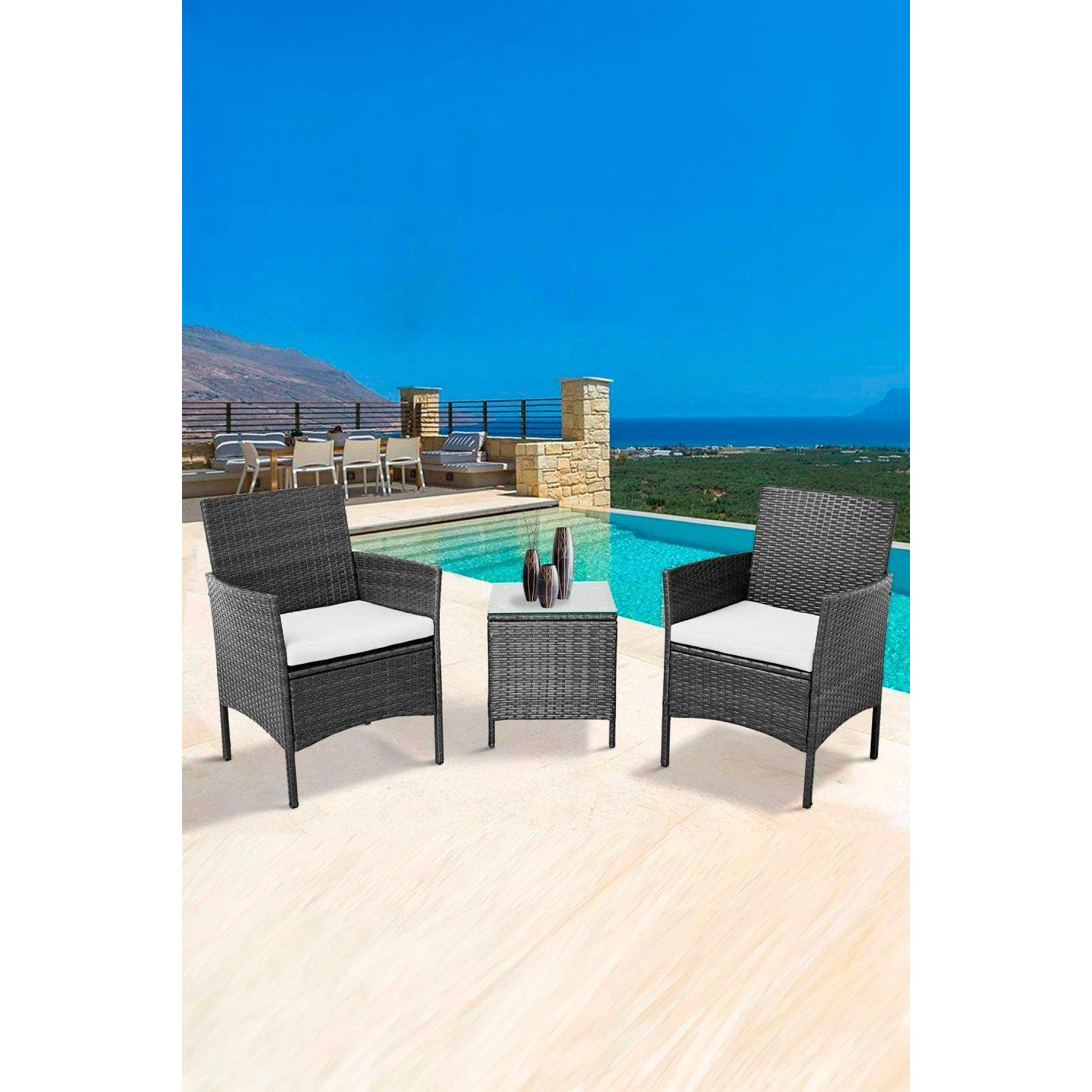 3 Piece Rattan Table and Chairs Garden Furniture Bistro Set - image 1