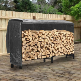 Outdoor Metal Log Holder Storage Rack with Cover