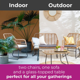 4 Piece Wicker Bamboo Style Garden Sofa, Table & Chairs Set - thumbnail 2