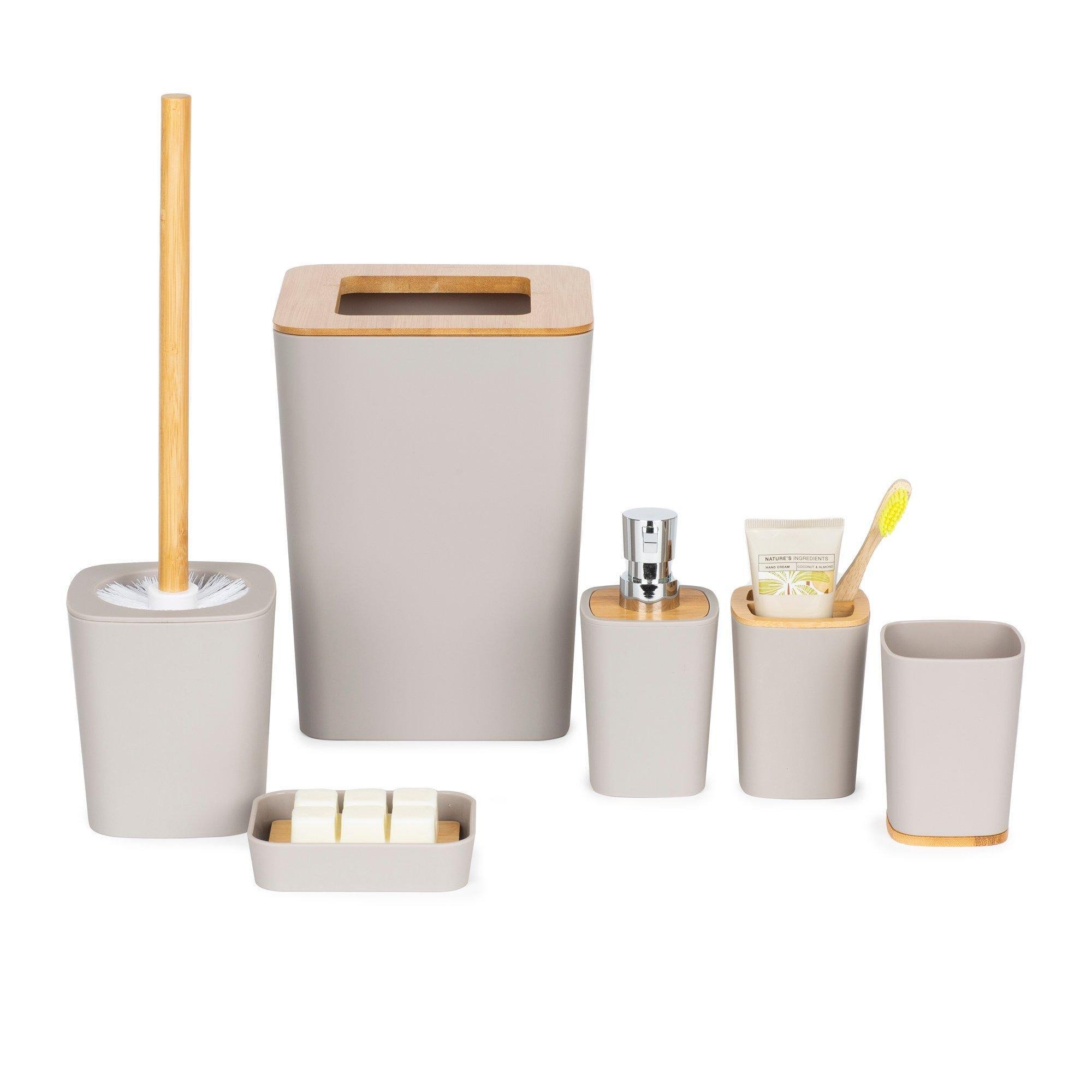 6-Piece Bathroom & Sink Accessory Set with Bamboo Trim - image 1