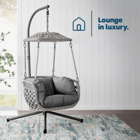 Kira Hanging Rattan Swing Chair with Canopy - thumbnail 2