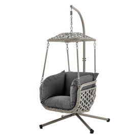 Kira Hanging Rattan Swing Chair with Canopy - thumbnail 1