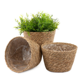 Handwoven Seagrass Flower Plant Pots - Set of 3