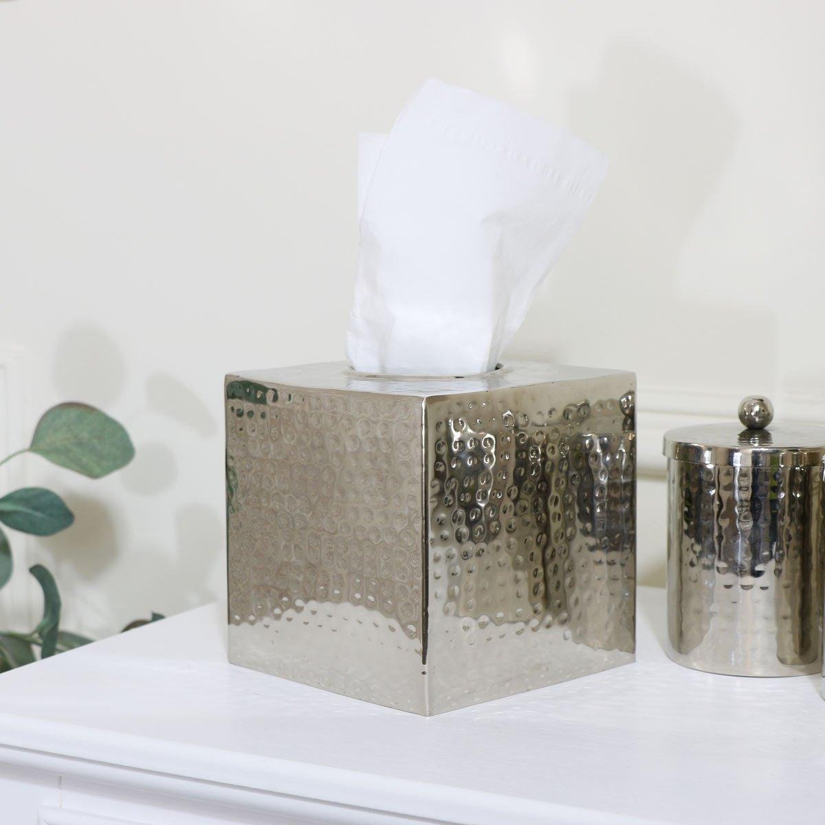 Hammered Silver Metal Tissue Box - image 1