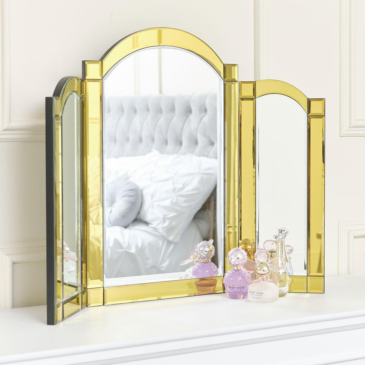 Yellow Glass Art Deco Triple Mirror 74cm X 60cm - image 1