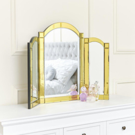 Yellow Glass Art Deco Triple Mirror 74cm X 60cm - thumbnail 3