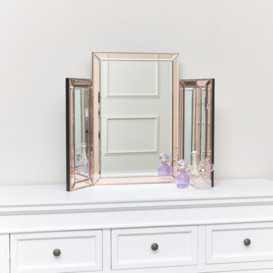 Pink Glass Art Deco Rectangle Triple Mirror 74cm X 55cm - thumbnail 3