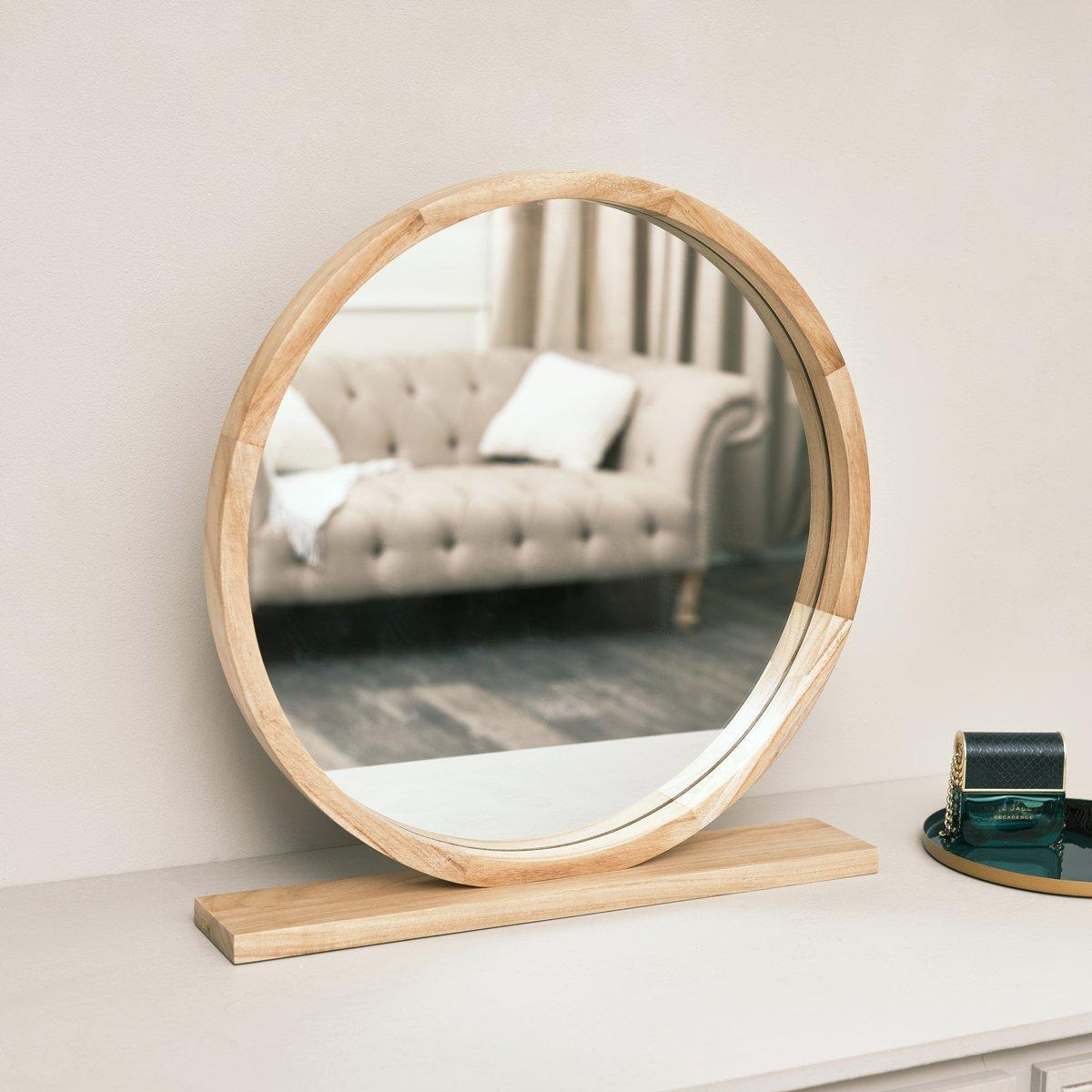 Round Wooden Freestanding Table Top Mirror - image 1
