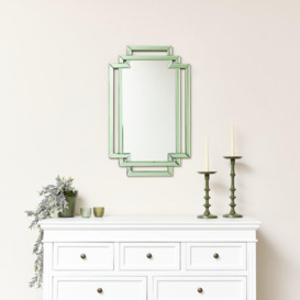 Green Glass Art Deco Rectangle Wall Mirror - 80cm X 50cm