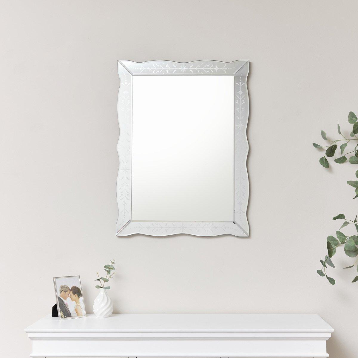 Etched Silver Art Deco Wall Mirror 80cm X 60cm - image 1