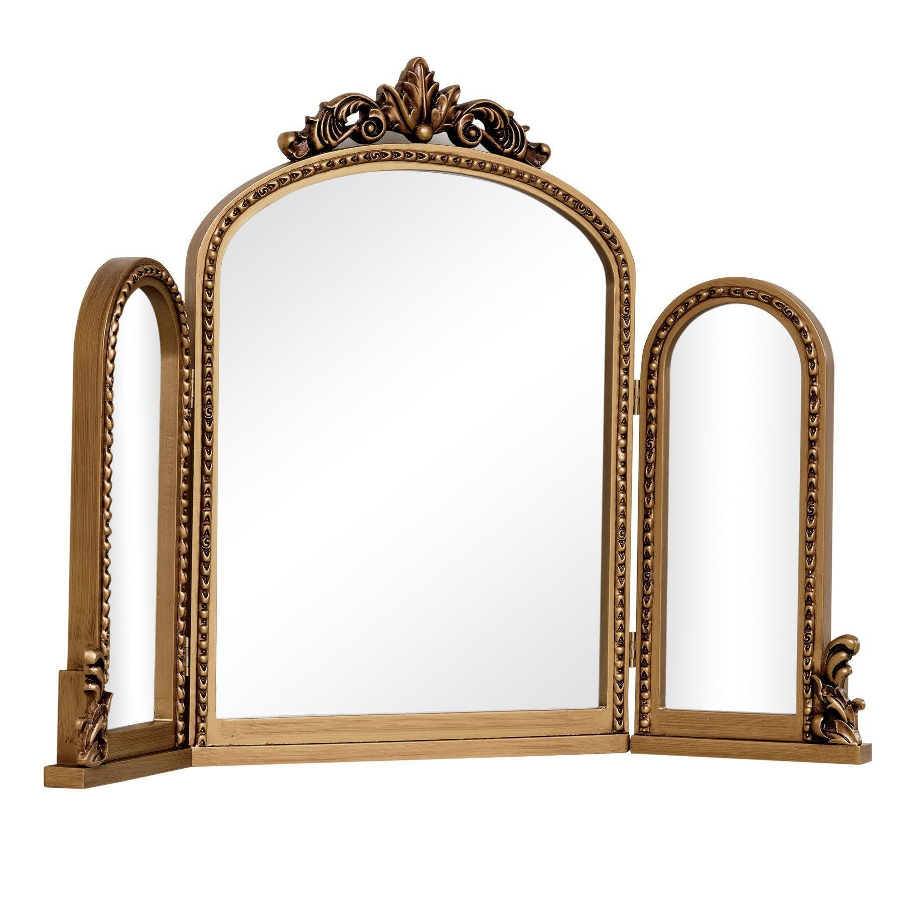 Gold Ornate Arched Triple Dressing Table Mirror 80cm X 56cm - image 1