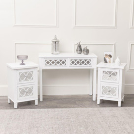 White Mirrored Console Table / Dressing Table & Pair Of White Mirrored Bedside Tables - Sabrina White Range - thumbnail 2