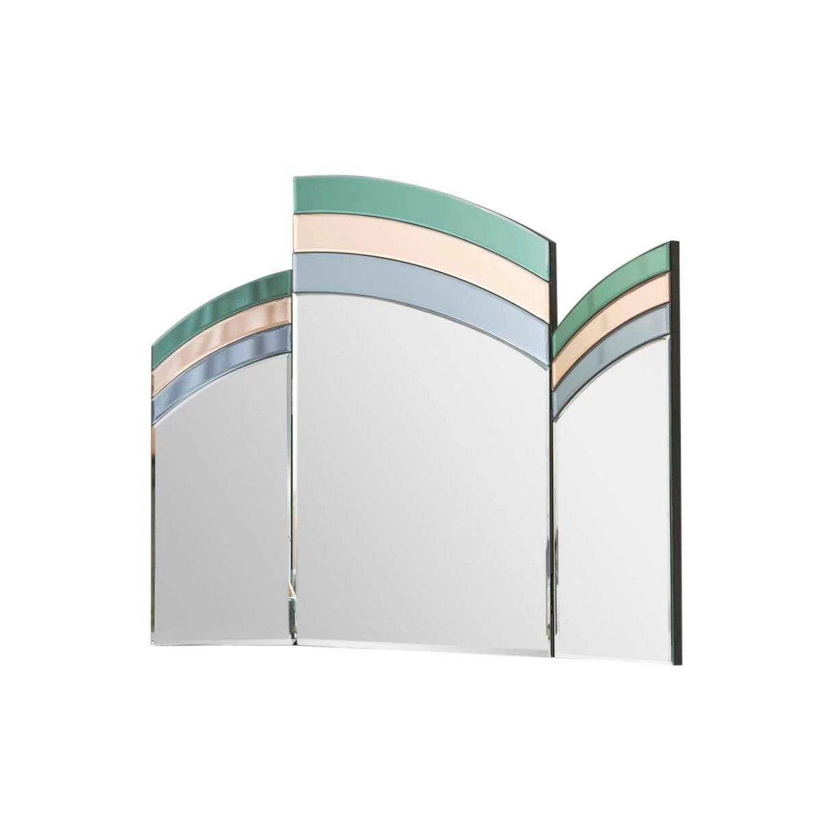 Green, Pink & Blue Glass Art Deco Triple Mirror 74cm X 60cm - image 1