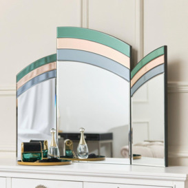 Green, Pink & Blue Glass Art Deco Triple Mirror 74cm X 60cm - thumbnail 2