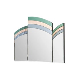Green, Pink & Blue Glass Art Deco Triple Mirror 74cm X 60cm - thumbnail 1