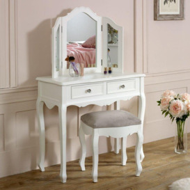 White Dressing Table, Mirror, Stool Set - Victoria Range - thumbnail 1