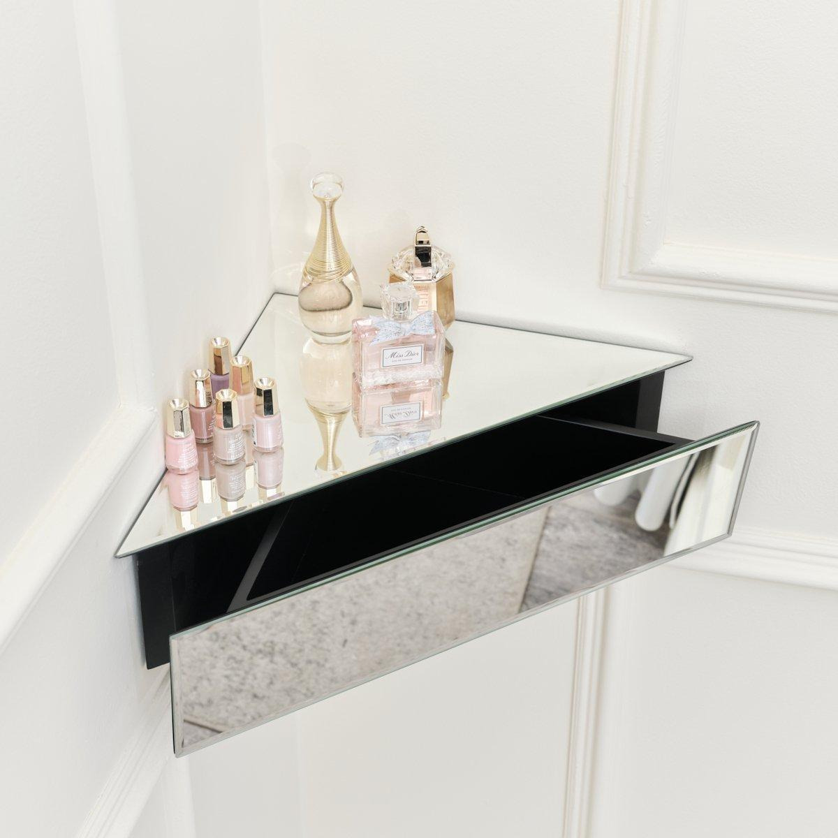 Mirrored Floating One Drawer Corner Shelf / Dressing Table - image 1