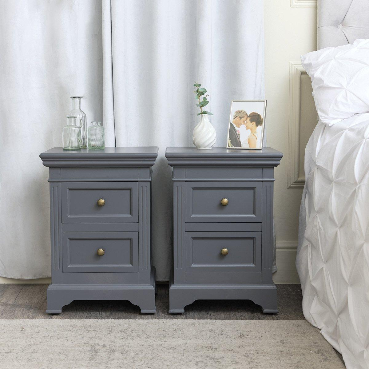 Pair Of Midnight Grey Two Drawer Bedside Tables - Daventry Midnight Grey Range - image 1