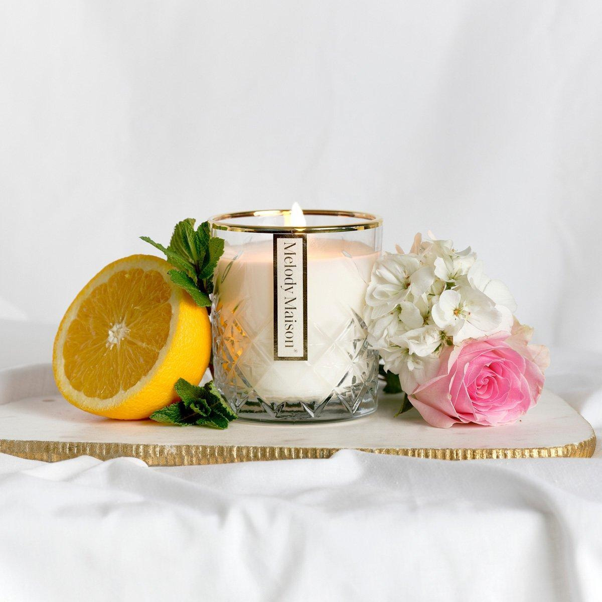 Melody Maison Citrus Rose Garden Scented Candle With Gold Detail - image 1