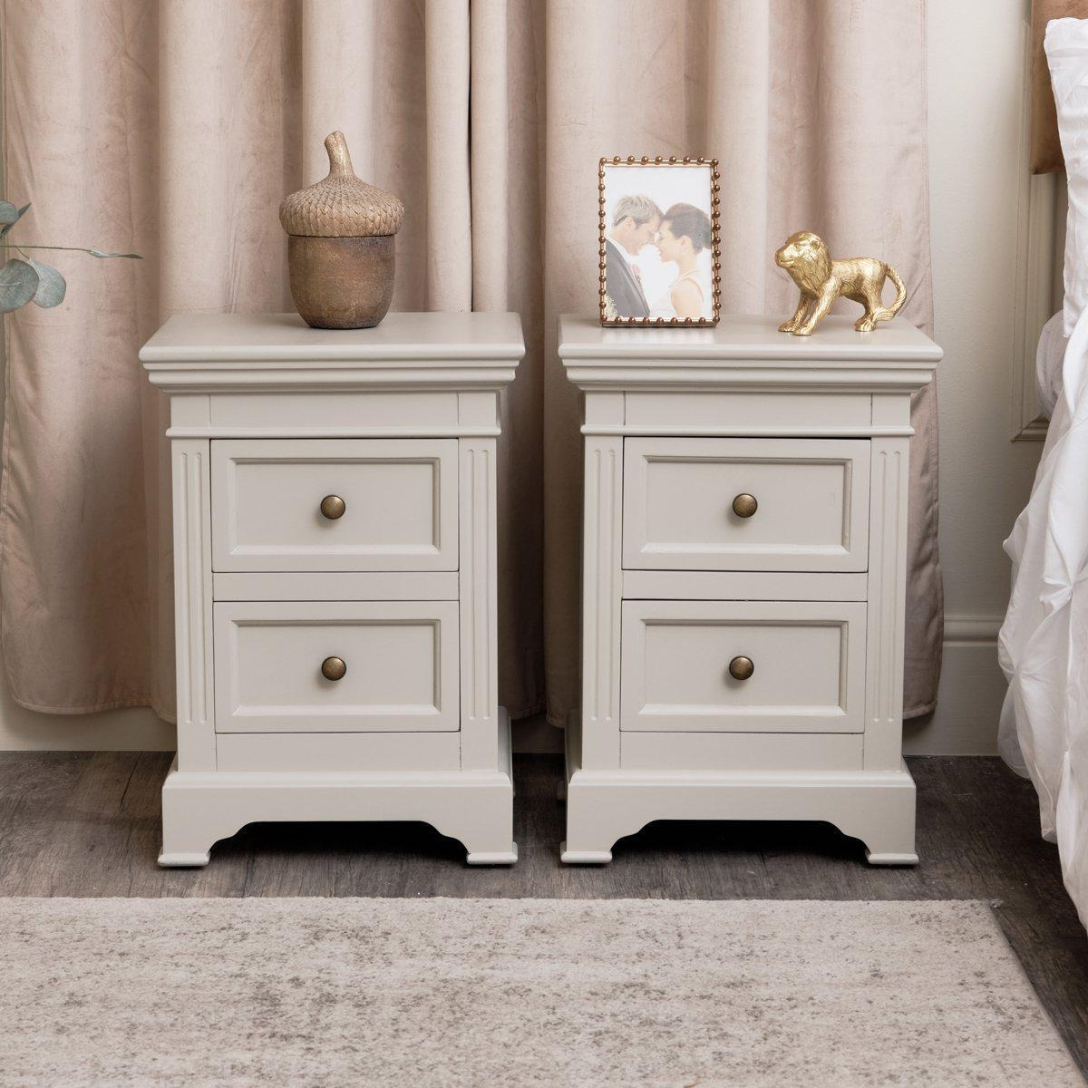 Pair Of Taupe-Grey Two Drawer Bedside Tables - Daventry Taupe-Grey Range - image 1
