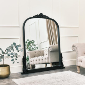 Large Arch Black Ornate Overmantle Mirror - 152cm X 128cm - thumbnail 3