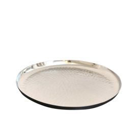 Large Round Silver Hammered Metal Tray - thumbnail 1