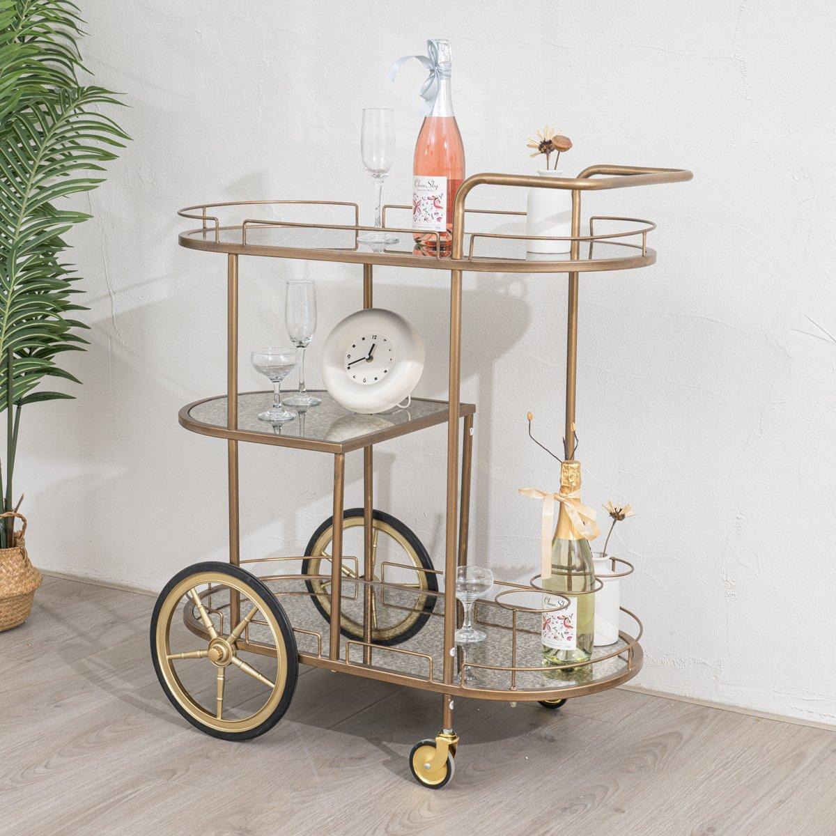 Large Gold Antique Glass Oval Drinks Trolley With Wheels - image 1
