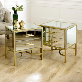 Pair Of Gold Mirrored Bedside / Occasional Tables - Venus Range - thumbnail 1