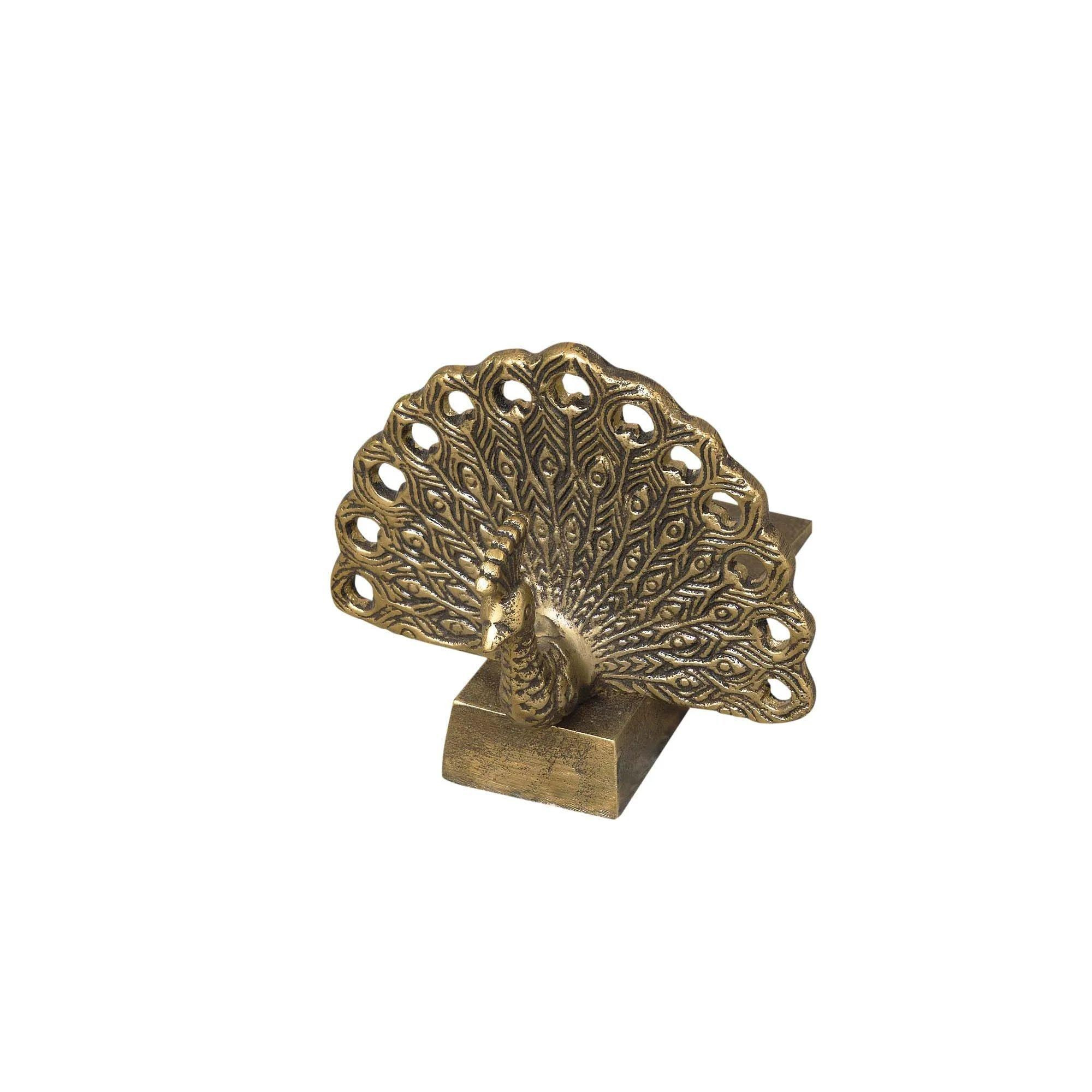 Antique Brass Gold Metal Peacock Doorstop - image 1