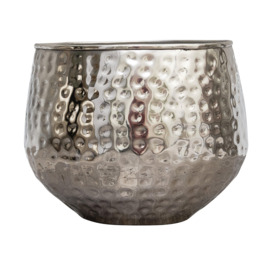 Silver Hammered Metal Planter