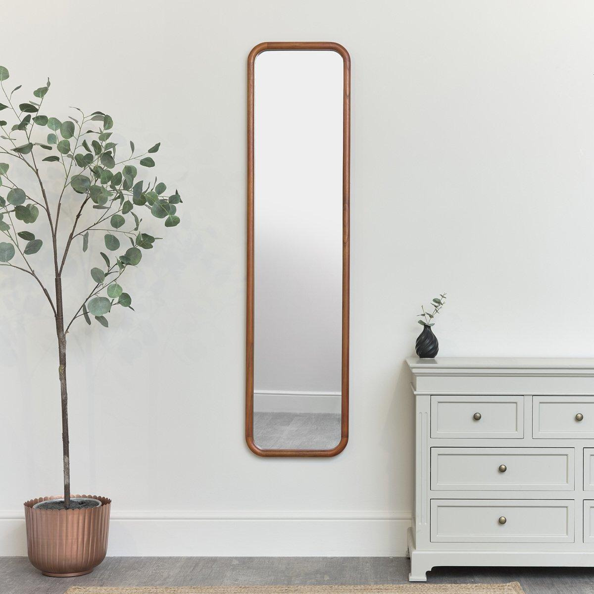 Tall Wooden Curved Framed Wall Mirror - 160cm X 40cm - image 1