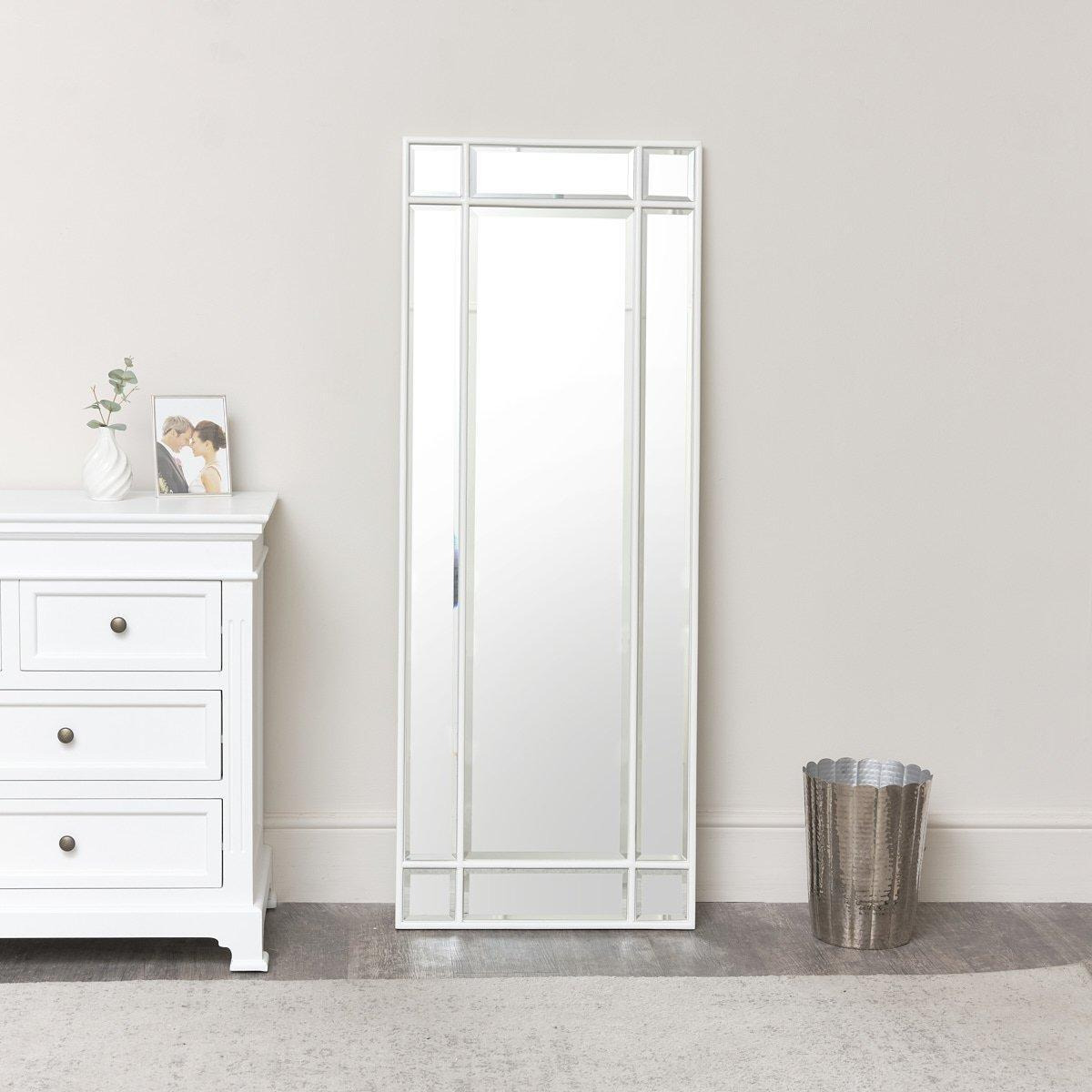 White Framed Art Deco Wall / Leaner Mirror 142 Cm X 54 Cm - image 1