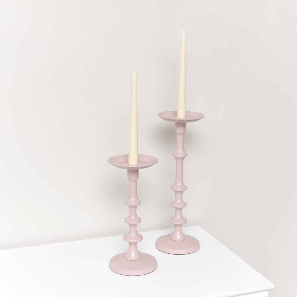 Set Of 2 Pink Candle Holders - image 1