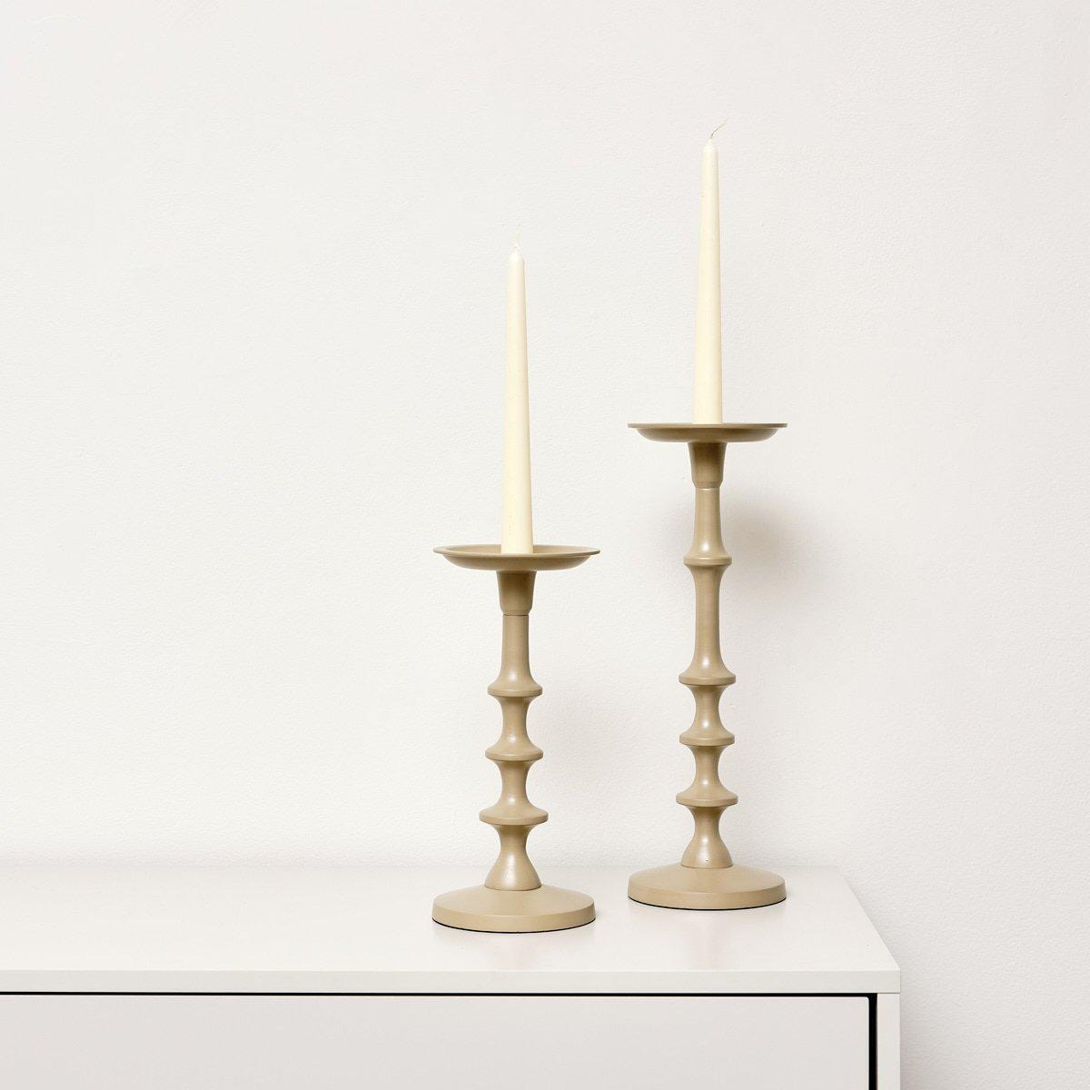 Set Of 2 Taupe Candle Holders - image 1