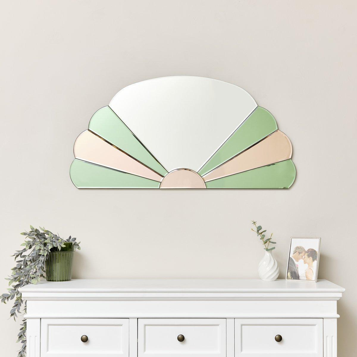 Pink & Green Arched Art Deco Wall Mirror 96xcm X 48cm - image 1