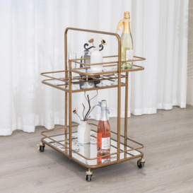 Gold Vintage Printed Glass 3 Tier Drinks Trolley With Wheels - thumbnail 3