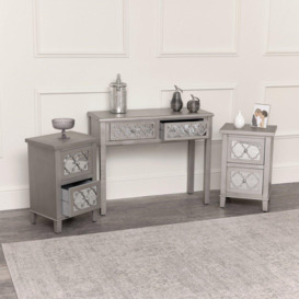 Silver Mirrored Console Table / Dressing Table & Pair Of Silver Mirrored Bedside Tables - Sabrina Silver Range - thumbnail 3