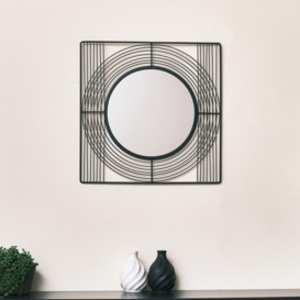 Black Wire Square Framed Round Wall Mirror 35cm X 35cm - thumbnail 1