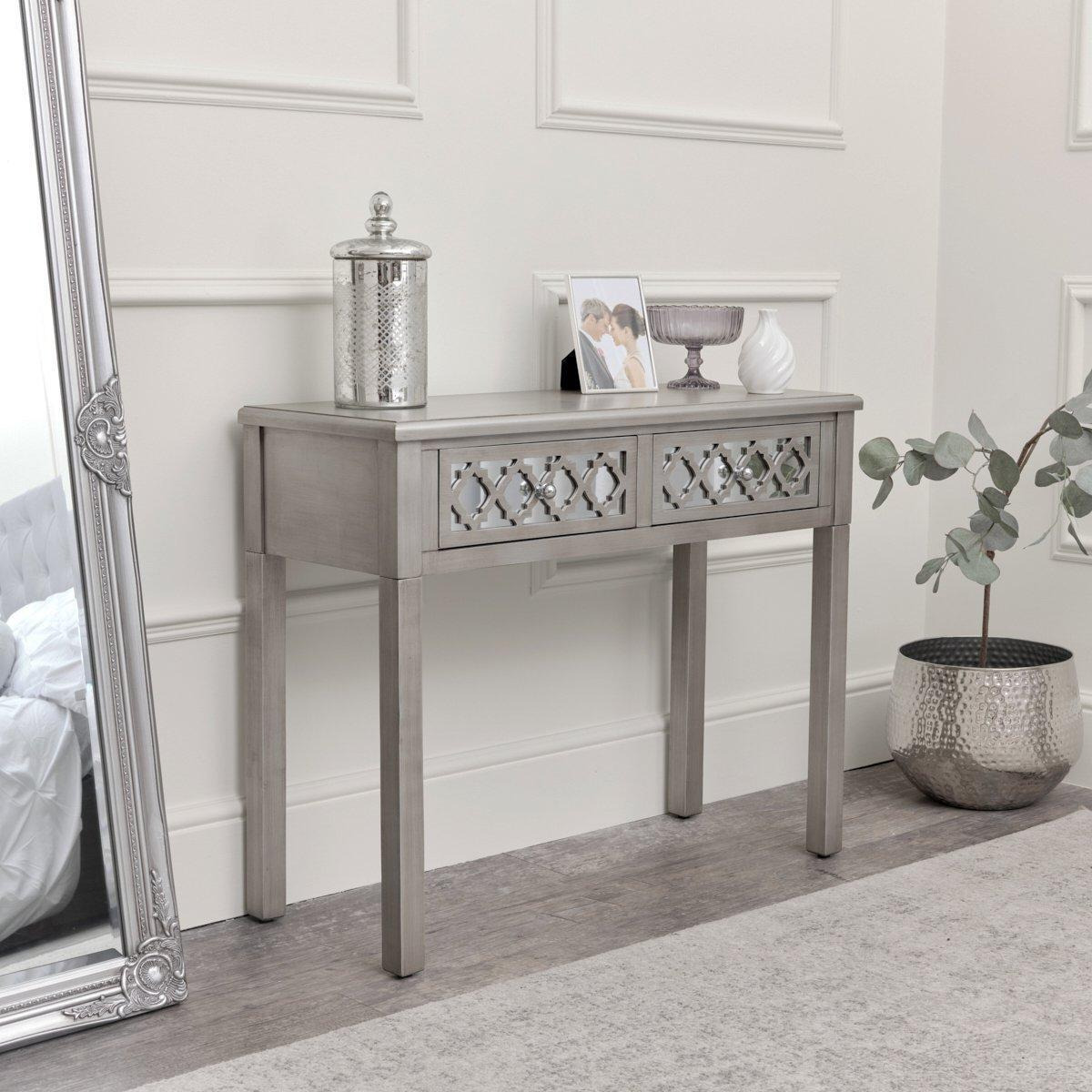 Silver Mirrored Console Table / Dressing Table - Sabrina Silver Range - image 1