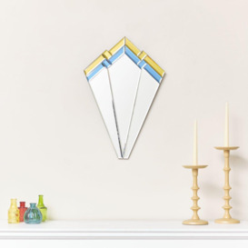 Blue & Yellow Glass Art Deco Fan Wall Mirror 60cm X 40cm - thumbnail 2