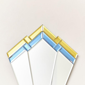Blue & Yellow Glass Art Deco Fan Wall Mirror 60cm X 40cm - thumbnail 3