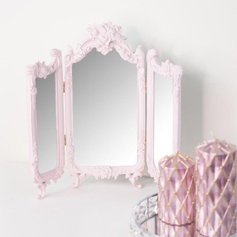 Small Pink Ornate Rose Triple Mirror - 37cm X 38cm - image 1