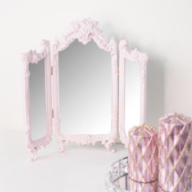 Small Pink Ornate Rose Triple Mirror - 37cm X 38cm - thumbnail 1