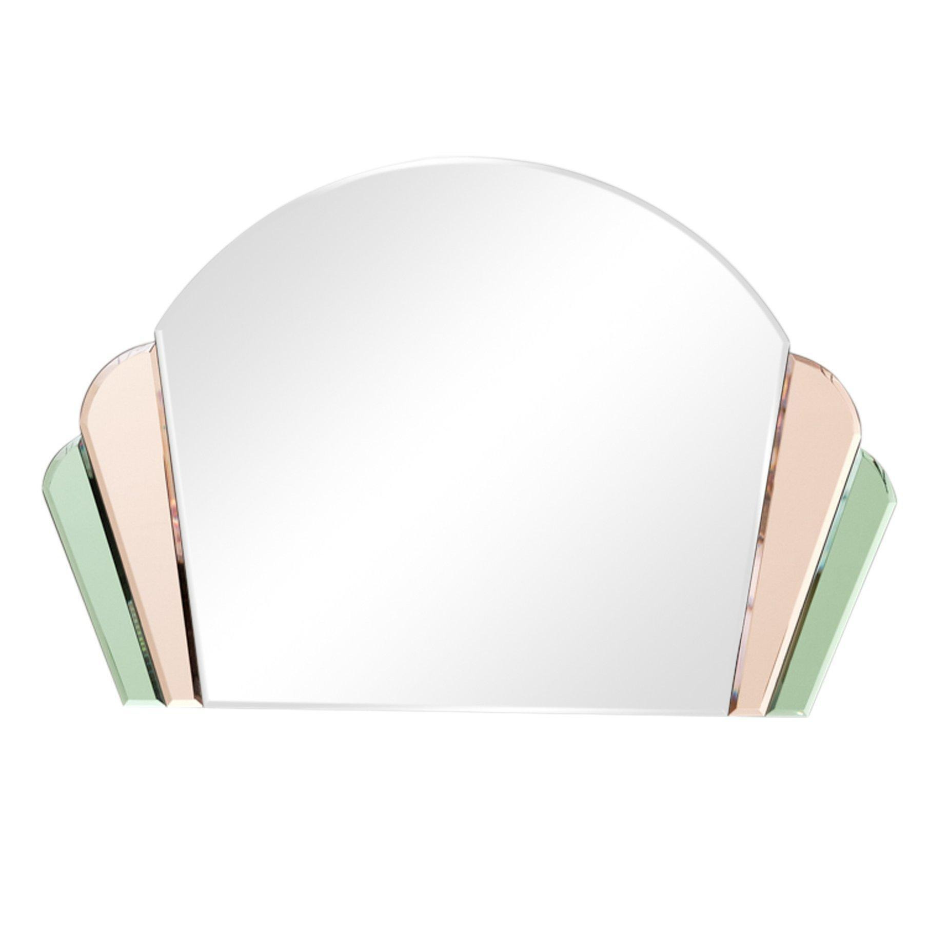 Pink & Green Glass Art Deco Arch Fan Wall Mirror 71cm X 46cm - image 1