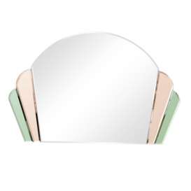 Pink & Green Glass Art Deco Arch Fan Wall Mirror 71cm X 46cm - thumbnail 1