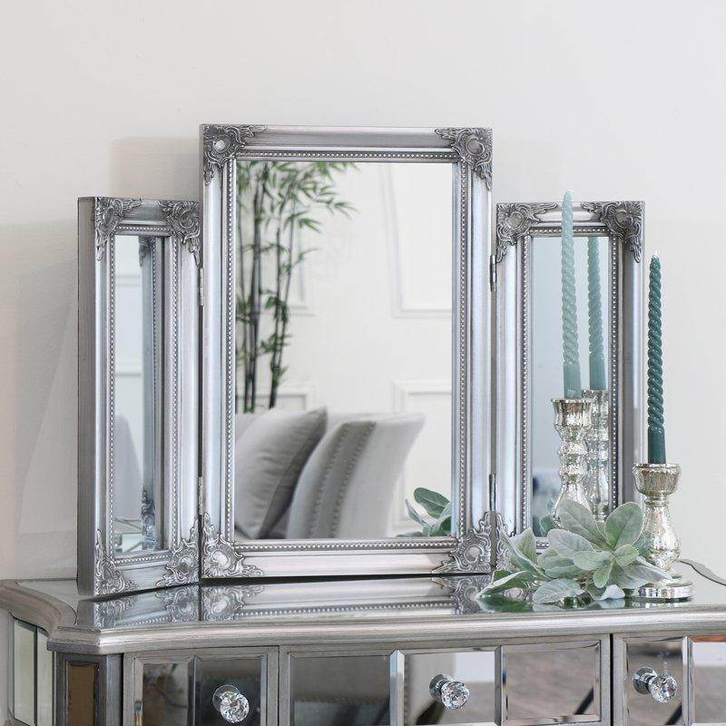 Ornate Vintage Silver Triple Dressing Table Mirror 55cm X 74cm - image 1