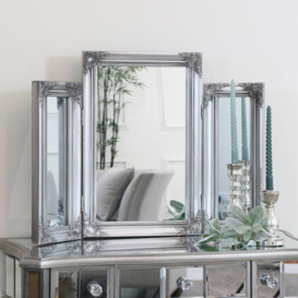 Ornate Vintage Silver Triple Dressing Table Mirror 55cm X 74cm - thumbnail 2